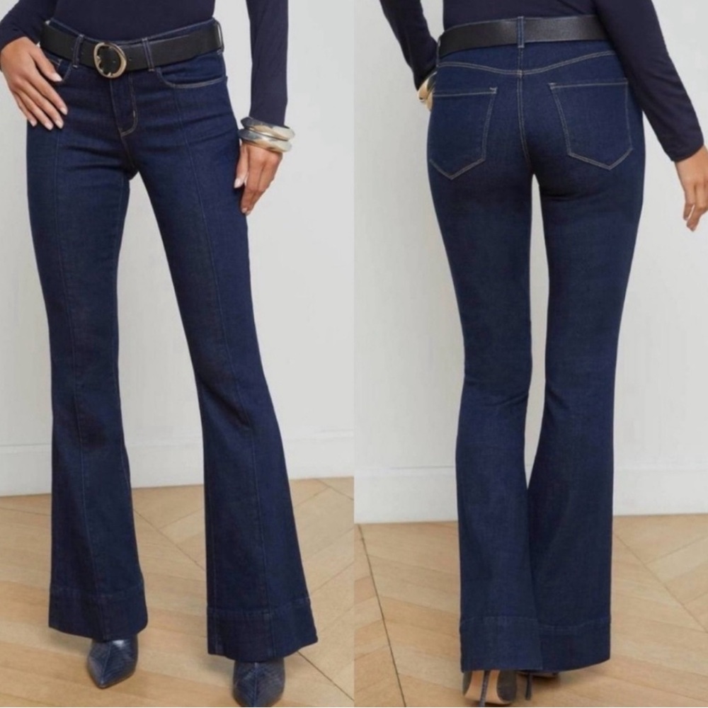 NWOT L’Agence Lenora Low Rise Flare Jeans Koval Dark Blue Wash Sz 26